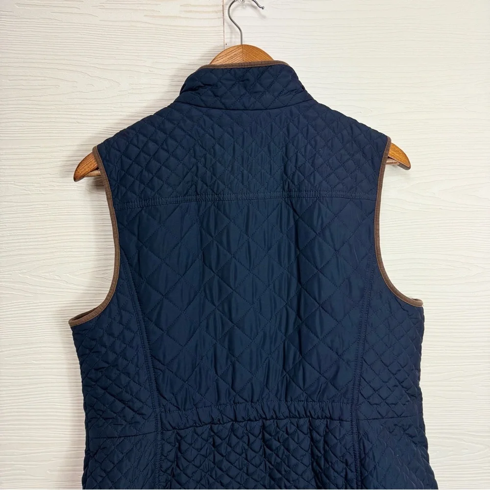 Talbots Dark Navy Quilted Vest w/Gold Accents‎ Zip Front Size Large